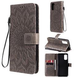 Embossing Sunflower Leather Wallet Case for Motorola Moto G60 - Gray