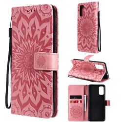 Embossing Sunflower Leather Wallet Case for Motorola Moto G60 - Pink