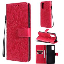 Embossing Sunflower Leather Wallet Case for Motorola Moto G60 - Red