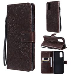 Embossing Sunflower Leather Wallet Case for Motorola Moto G60 - Brown