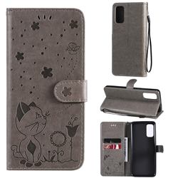 Embossing Bee and Cat Leather Wallet Case for Motorola Moto G60 - Gray