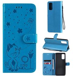 Embossing Bee and Cat Leather Wallet Case for Motorola Moto G60 - Blue