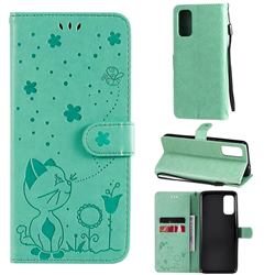 Embossing Bee and Cat Leather Wallet Case for Motorola Moto G60 - Green