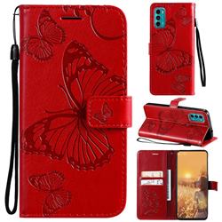 Embossing 3D Butterfly Leather Wallet Case for Motorola Moto G60 - Red