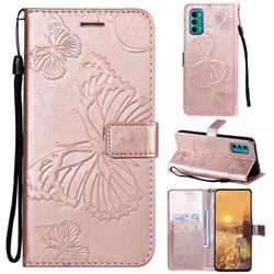 Embossing 3D Butterfly Leather Wallet Case for Motorola Moto G60 - Rose Gold