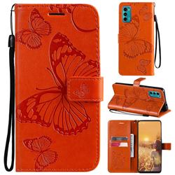 Embossing 3D Butterfly Leather Wallet Case for Motorola Moto G60 - Orange