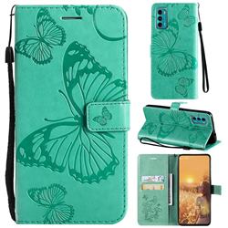 Embossing 3D Butterfly Leather Wallet Case for Motorola Moto G60 - Green