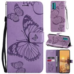 Embossing 3D Butterfly Leather Wallet Case for Motorola Moto G60 - Purple