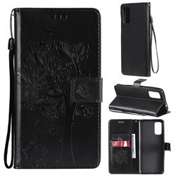 Embossing Butterfly Tree Leather Wallet Case for Motorola Moto G60 - Black