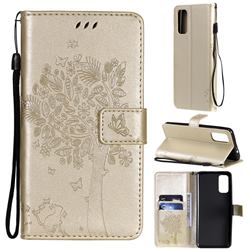 Embossing Butterfly Tree Leather Wallet Case for Motorola Moto G60 - Champagne