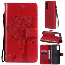 Embossing Butterfly Tree Leather Wallet Case for Motorola Moto G60 - Red