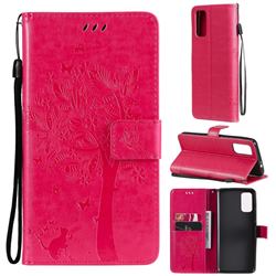 Embossing Butterfly Tree Leather Wallet Case for Motorola Moto G60 - Rose