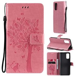 Embossing Butterfly Tree Leather Wallet Case for Motorola Moto G60 - Pink