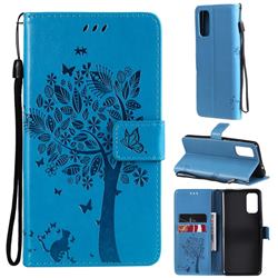 Embossing Butterfly Tree Leather Wallet Case for Motorola Moto G60 - Blue