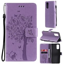 Embossing Butterfly Tree Leather Wallet Case for Motorola Moto G60 - Violet
