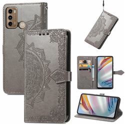 Embossing Imprint Mandala Flower Leather Wallet Case for Motorola Moto G60 - Gray
