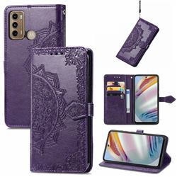 Embossing Imprint Mandala Flower Leather Wallet Case for Motorola Moto G60 - Purple