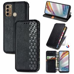Ultra Slim Fashion Business Card Magnetic Automatic Suction Leather Flip Cover for Motorola Moto G60 - Black