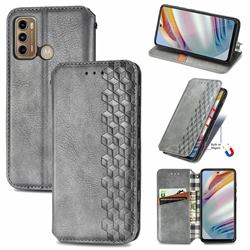 Ultra Slim Fashion Business Card Magnetic Automatic Suction Leather Flip Cover for Motorola Moto G60 - Grey