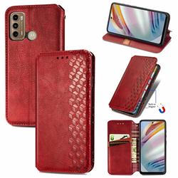 Ultra Slim Fashion Business Card Magnetic Automatic Suction Leather Flip Cover for Motorola Moto G60 - Red
