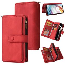 Luxury Multi-functional Zipper Wallet Leather Phone Case Cover for Motorola Moto G60 - Red