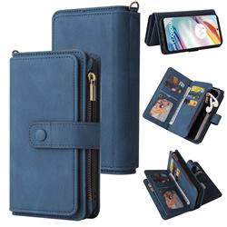 Luxury Multi-functional Zipper Wallet Leather Phone Case Cover for Motorola Moto G60 - Blue