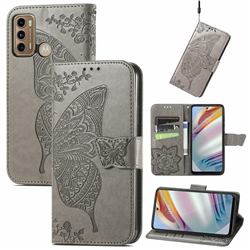 Embossing Mandala Flower Butterfly Leather Wallet Case for Motorola Moto G60 - Gray