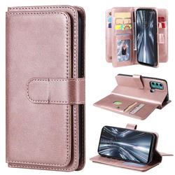 Multi-function Ten Card Slots and Photo Frame PU Leather Wallet Phone Case Cover for Motorola Moto G60 - Rose Gold