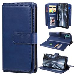 Multi-function Ten Card Slots and Photo Frame PU Leather Wallet Phone Case Cover for Motorola Moto G60 - Dark Blue