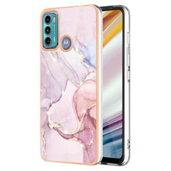 Rose Gold Dancing Electroplated Gold Frame 2.0 Thickness Plating Marble IMD Soft Back Cover for Motorola Moto G60