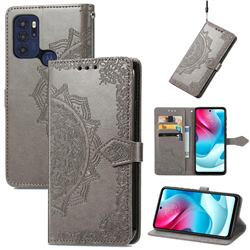 Embossing Imprint Mandala Flower Leather Wallet Case for Motorola Moto G60S - Gray