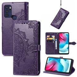 Embossing Imprint Mandala Flower Leather Wallet Case for Motorola Moto G60S - Purple