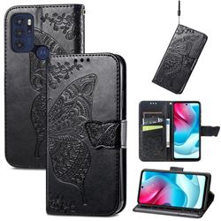 Embossing Mandala Flower Butterfly Leather Wallet Case for Motorola Moto G60S - Black