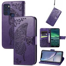 Embossing Mandala Flower Butterfly Leather Wallet Case for Motorola Moto G60S - Dark Purple