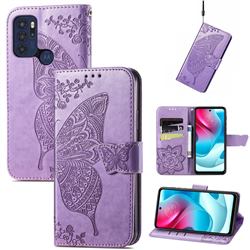 Embossing Mandala Flower Butterfly Leather Wallet Case for Motorola Moto G60S - Light Purple