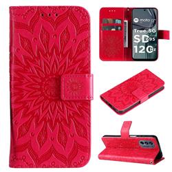 Embossing Sunflower Leather Wallet Case for Motorola Moto G62 5G - Red