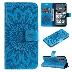 Embossing Sunflower Leather Wallet Case for Motorola Moto G62 5G - Blue