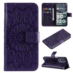 Embossing Sunflower Leather Wallet Case for Motorola Moto G62 5G - Purple