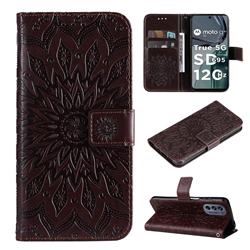 Embossing Sunflower Leather Wallet Case for Motorola Moto G62 5G - Brown