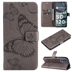 Embossing 3D Butterfly Leather Wallet Case for Motorola Moto G62 5G - Gray
