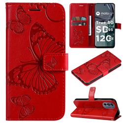 Embossing 3D Butterfly Leather Wallet Case for Motorola Moto G62 5G - Red
