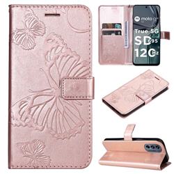 Embossing 3D Butterfly Leather Wallet Case for Motorola Moto G62 5G - Rose Gold