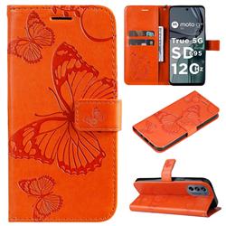 Embossing 3D Butterfly Leather Wallet Case for Motorola Moto G62 5G - Orange