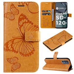 Embossing 3D Butterfly Leather Wallet Case for Motorola Moto G62 5G - Yellow