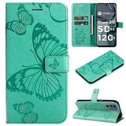 Embossing 3D Butterfly Leather Wallet Case for Motorola Moto G62 5G - Green