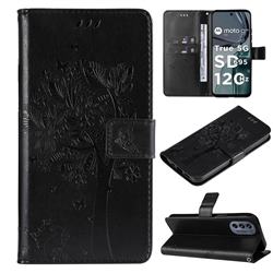 Embossing Butterfly Tree Leather Wallet Case for Motorola Moto G62 5G - Black