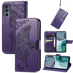 Embossing Mandala Flower Butterfly Leather Wallet Case for Motorola Moto G62 5G - Dark Purple