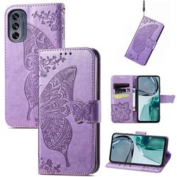 Embossing Mandala Flower Butterfly Leather Wallet Case for Motorola Moto G62 5G - Light Purple