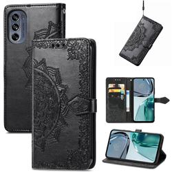 Embossing Imprint Mandala Flower Leather Wallet Case for Motorola Moto G62 5G - Black
