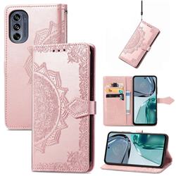 Embossing Imprint Mandala Flower Leather Wallet Case for Motorola Moto G62 5G - Rose Gold